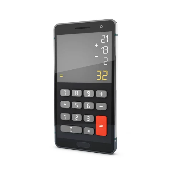 Ilustración 3d de Smartphone con calculadora, blanco aislado — Foto de Stock