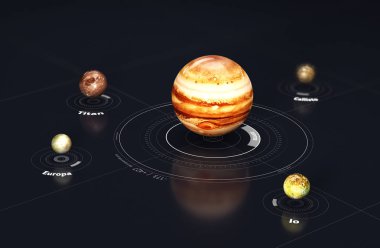 Jüpiter - gezegen ve uyduları. NASA, 3d resimde bir şekilde döşenmiş bu görüntü öğelerini.
