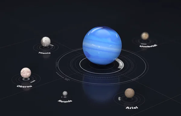 Uran - planety i księżyc. Ten obraz elementy dostarczone przez Nasa, 3d ilustracja. — Zdjęcie stockowe