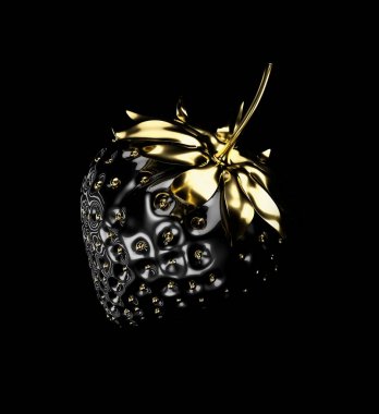 3d Illustration of Black and Gold strawberry isolated on black clipart