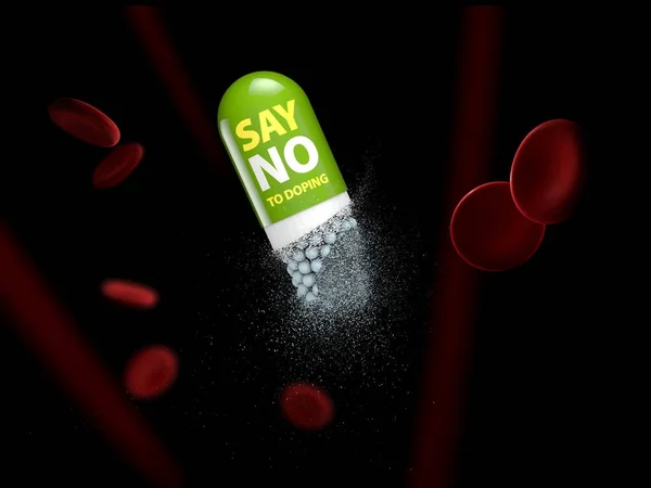 3d Illustrazione di sciogliere la capsula con la parola Dire no al doping — Foto Stock