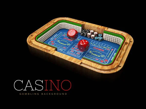 Casino dice kırmızı Dices tablo. Casino oyunları, 3d çizim — Stok fotoğraf