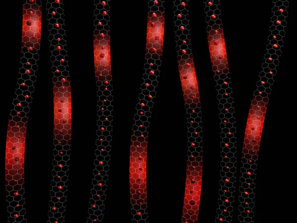 3d Иллюстрация красных нанотрубок с красными шарами — стоковое фото