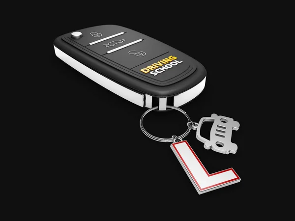 Ключ от автомобиля со знаком "Ученик-водитель", изолированный черный, трехмерный — стоковое фото