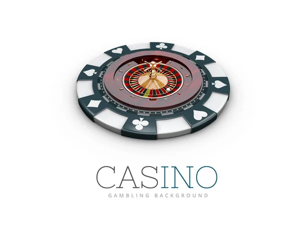 Roda de roleta do casino no chip do casino. Ilustração 3d. branco isolado — Fotografia de Stock