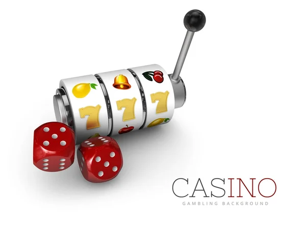 3d Illustration of Slot machine with lucky sevens jackpot and dices — Stock Photo, Image