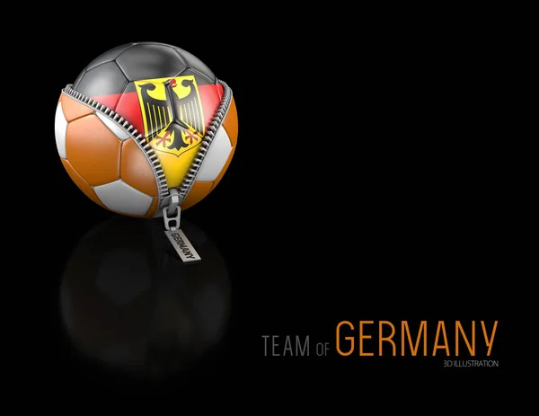 3d ilustração de bola de futebol com bandeira da Alemanha isolado no fundo preto — Fotografia de Stock