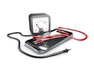3D cep telefonu tamiri, illüstrasyon kırık. Akıllı telefon parçaları ve araçları kurtarma için