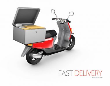 Teslimat binmek scooter motosiklet Servisi, sipariş, hızlı ve ücretsiz taşıma, 3d çizim