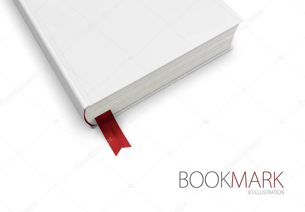 Bookmark in a book isolated on white, 3d Illustration