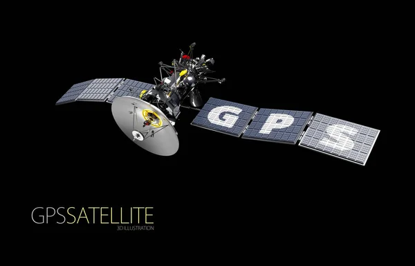 Ruimte satelliet in een baan om de aarde. GPS satelliet concept, 3d illustratie — Stockfoto
