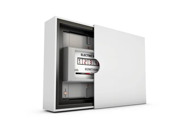 Stromzähler in der Box, isoliert auf weißem Hintergrund 3d Illustration — Stockfoto