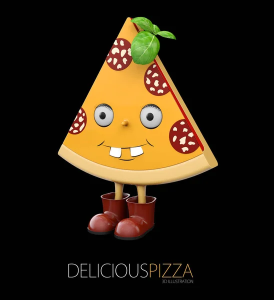3D obrázek kus animovat čerstvé pizzy pizzu, izolované na černém pozadí — Stock fotografie