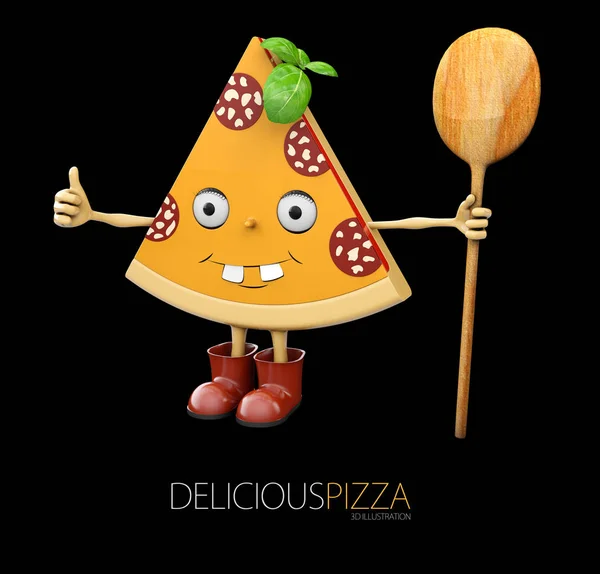 3d ilustração de fatia de animar fresco Pepperoni Pizza, isolado no fundo preto — Fotografia de Stock