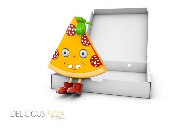 Szelet animálás friss pepperonis Pizza, elszigetelt fehér háttér, 3D-s illusztráció — Stock Fotó