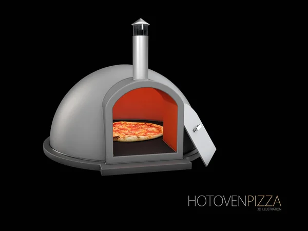 3d ilustração de pizza no forno, isolado preto — Fotografia de Stock