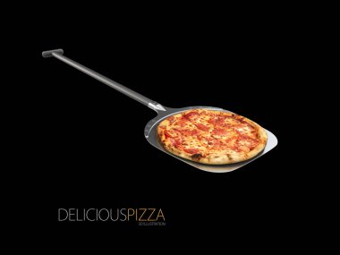 ev yapımı pizza bir kürek üzerinde 3D illüstrasyon izole beyaz