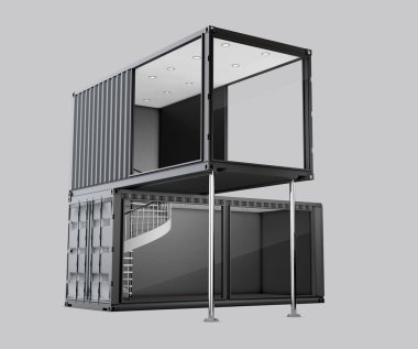 Eski nakliye konteyner, 3d illüstrasyon izole gri dönüştürülür