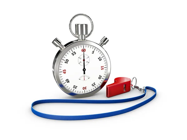 Sport Stopwatch com apito, em fundo branco ilustração 3d — Fotografia de Stock