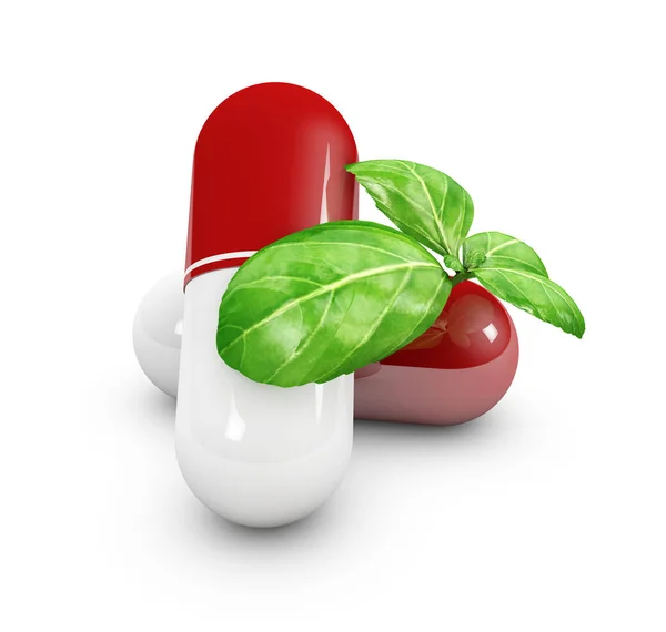 Pillole vitaminiche naturali, Medicina alternativa. Illustrazione 3d — Foto Stock