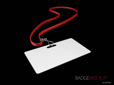 3D resimde boş beyaz ve kırmızı rozetleri. PIN düğmesi, gerçekçi mockup, izole siyah