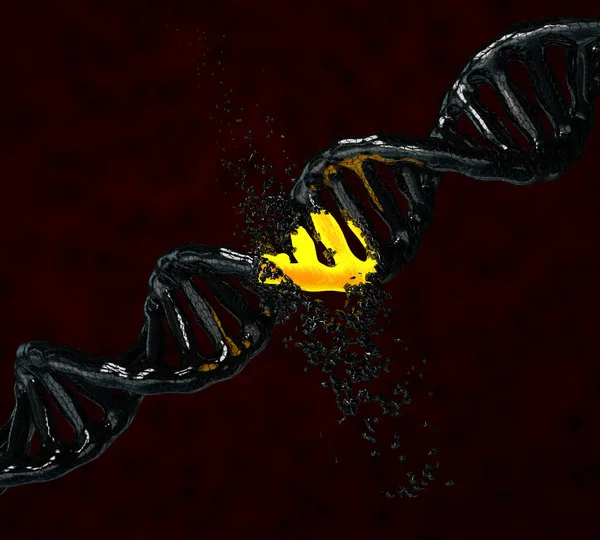 3D-Illustration der Break-DNA-Struktur im farbigen Hintergrund — Stockfoto