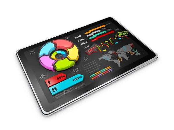 Creatieve kleurrijke 3d illustratie cirkeldiagram op tablet, bedrijfsconcept — Stockfoto