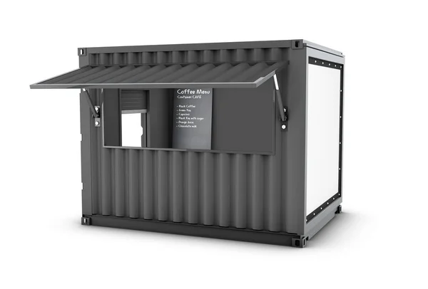Eski nakliye konteyner bir şık Kahve Dükkanı, 3d çizim dönüştürülür