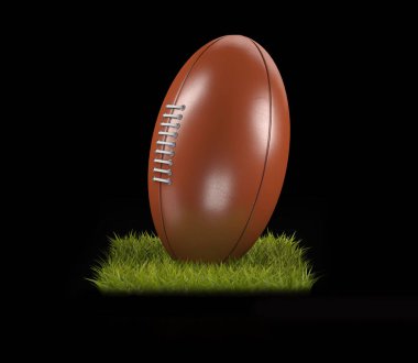 Çimlerin üzerinde bir Rugby topunun 3 boyutlu canlandırması
