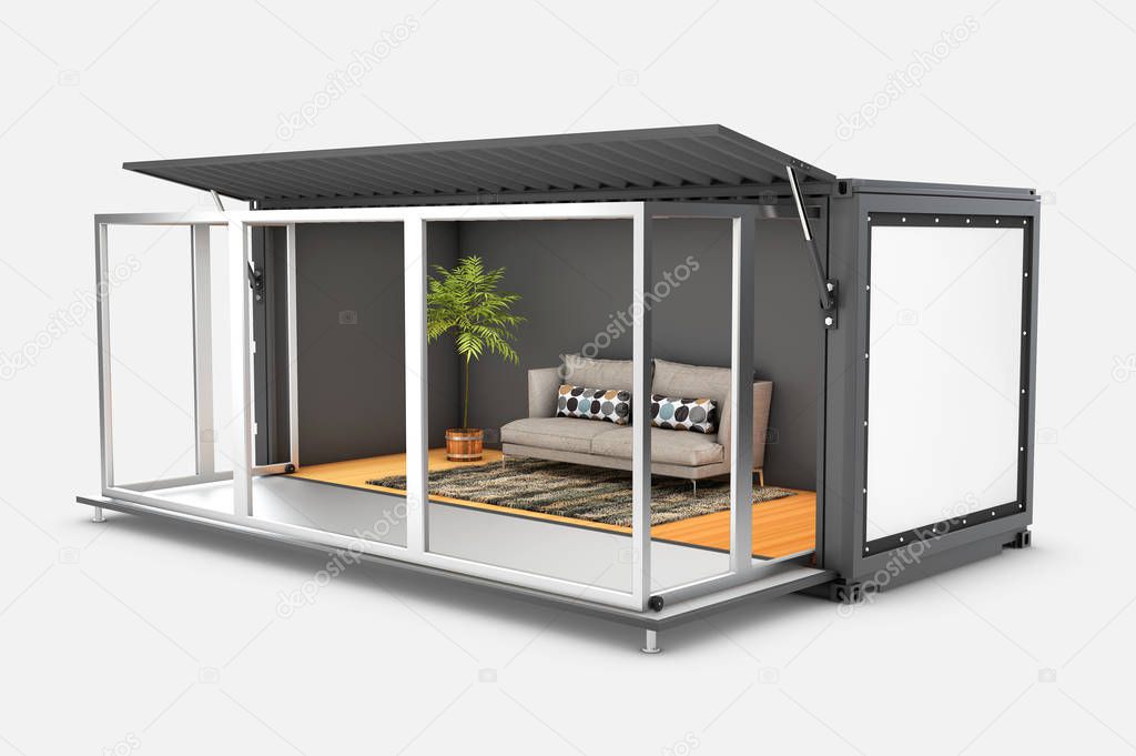 3d Rendering of Container House. Reuse Container for livingroom