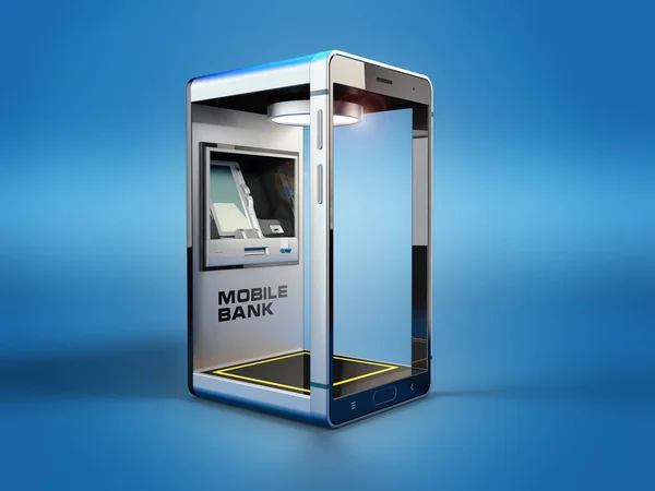 3d Rendering of Mobile concepto de banca en línea y pago. Teléfono inteligente como cajero automático . — Foto de Stock