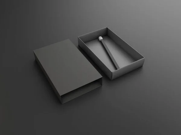 3D renderização de caixa de fósforos vista superior no fundo escuro — Fotografia de Stock