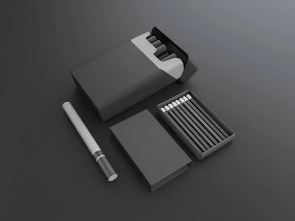 3d renderização de cigarros e fósforos no fundo preto . — Fotografia de Stock