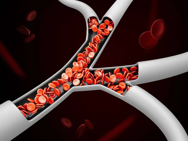 3d Ilustración de glóbulos rojos en vena, ruta de recorte incluida — Foto de Stock