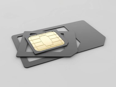 Sim kartı farklı boyutlarda, standart, mikro ve nano - 3d illüstrasyon, kırpma yolu dahil