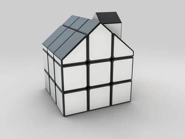 3d representación de cubo rubiks en forma de casa, Ideas para bienes raíces —  Fotos de Stock