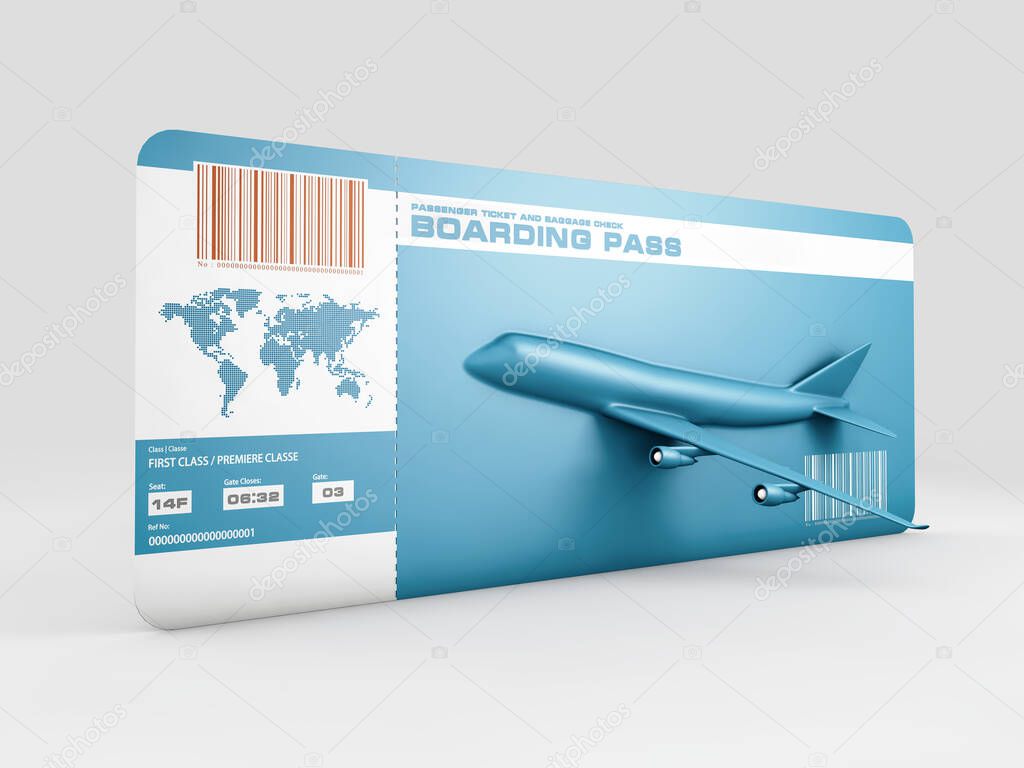 Variant of air ticket isolated on white. 3d illustration, clipping path included