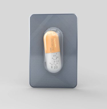 Penisilin hapı, izole edilmiş beyaz 3d illüstrasyon, kırpma yolu dahil