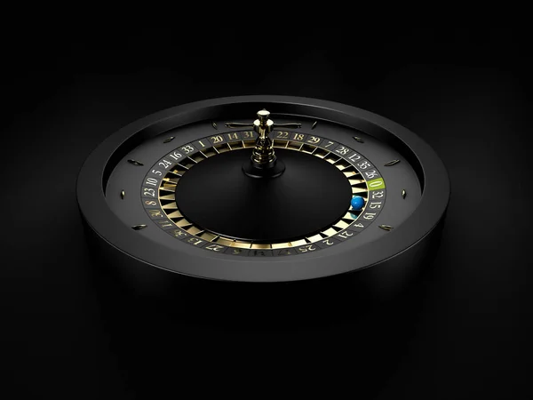3dRepresentación de la ruleta del casino negro con una bola azul. negro aislado, camino de recorte incluido —  Fotos de Stock