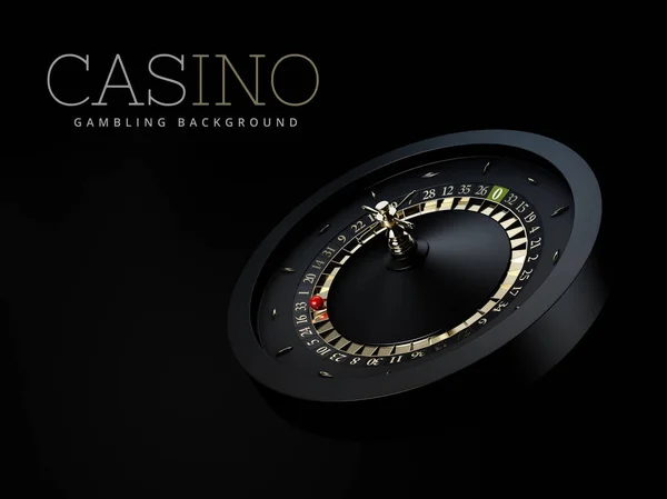 Representación 3d de la ruleta del casino negro con una bola roja. negro aislado, camino de recorte incluido —  Fotos de Stock