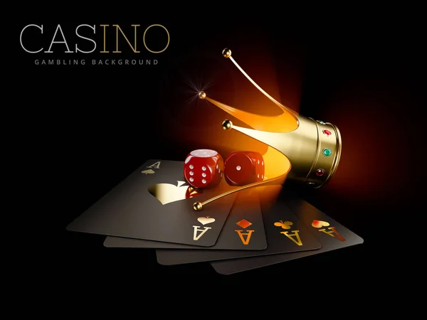 Rendering Play Cards Red Dice Gold Crown Casino Background Gambling — Stock Photo, Image