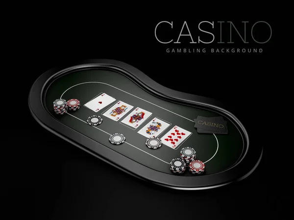 3d Rendering of Poker table with a combination of a straight flush with casino chips, clipping path included — Stock Photo, Image