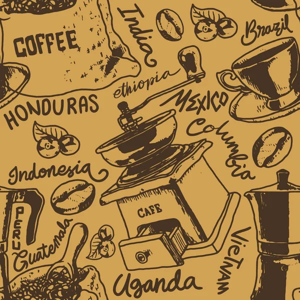 Fondo de café vintage. patrón sin costura para el diseño, ilustración del vector — Archivo Imágenes Vectoriales