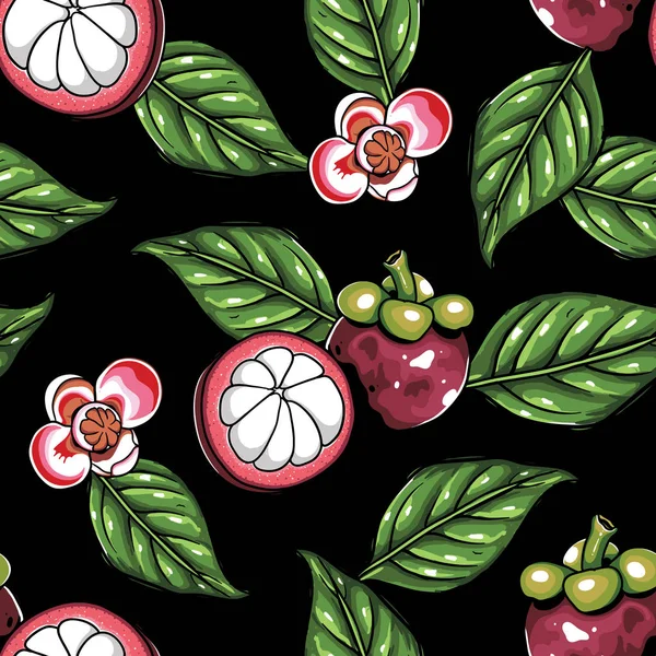 mangosteen seamless modeli siyah arka plan