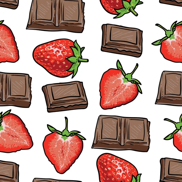 Strawberry Chocolate Sem Costura Padrão Vector Desenho — Vetor de Stock