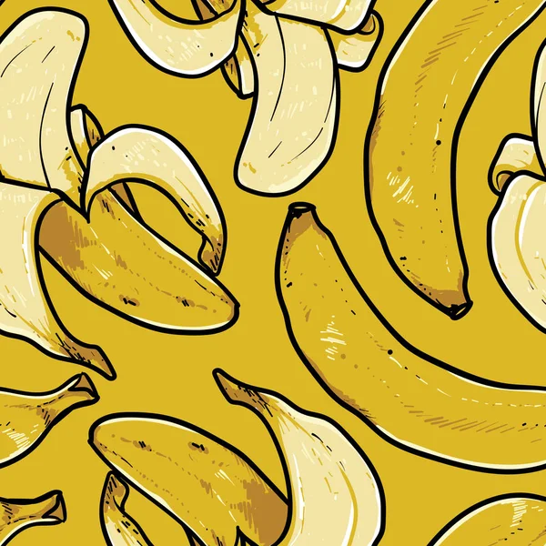 Banana Sem Costura Padrão Vetor Desenho Fundo Amarelo — Vetor de Stock