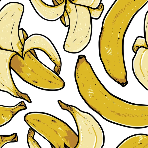 Pola Vektor Seamless Banana Menggambar Latar Belakang Putih - Stok Vektor