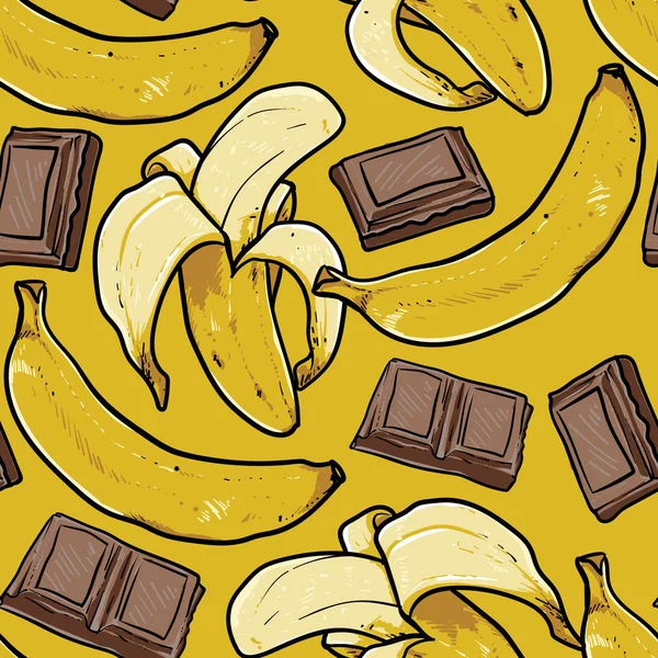 Banana Chocolate Sem Costura Padrão Vetor Desenho Fundo Amarelo — Vetor de Stock