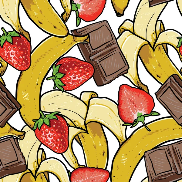 Strawberry Banana Chocolate Sem Costura Padrão Vector Desenho — Vetor de Stock