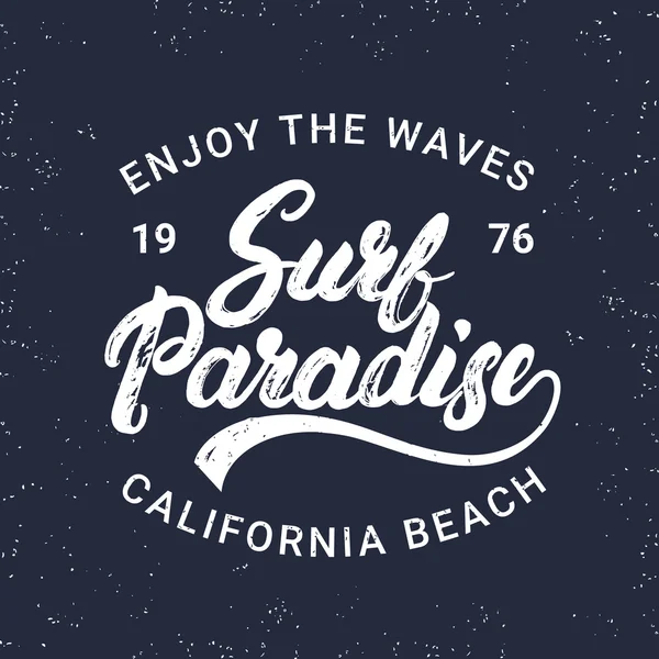 Surf paradise odręczny napis Typografia dla etykiety, odznaka, tee drukowanie w stylu vintage. — Wektor stockowy